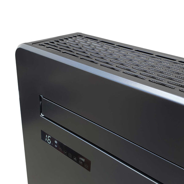 AirExchange monoblock warmtepomp, kleur zwart, linker bovenkant