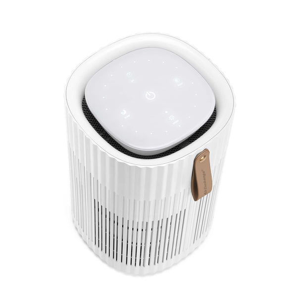 AirExchange 150‑T, fluisterstille luchtreiniger voor in de slaapkamer, voor schone lucht en betere slaap, bovenkant met display