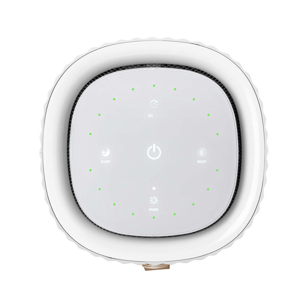 AirExchange 150‑T, fluisterstille luchtreiniger voor in de slaapkamer, voor schone lucht en betere slaap, wit, van bovenaf met display
