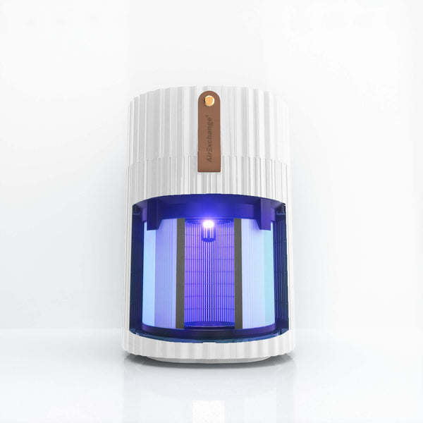 AirExchange 150‑T, fluisterstille luchtreiniger voor in de slaapkamer, voor schone lucht en betere slaap, wit, met zichtbaar binnenfilter