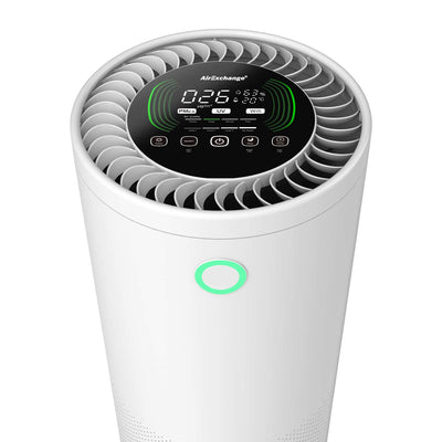 AirExchange 600‑T luchtreiniger slaapkamer met HEPA‑H14‑filter, wit, met display, vooraanzicht