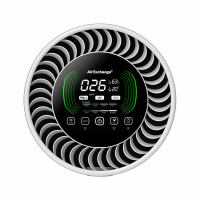 AirExchange 600‑T luchtreiniger slaapkamer met HEPA‑H14‑filter, display