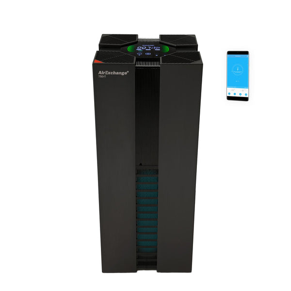 Atherra AirExchange 750‑T luchtreiniger met HEPA‑filter, voor beste luchtreiniging, kleur zwart, met app