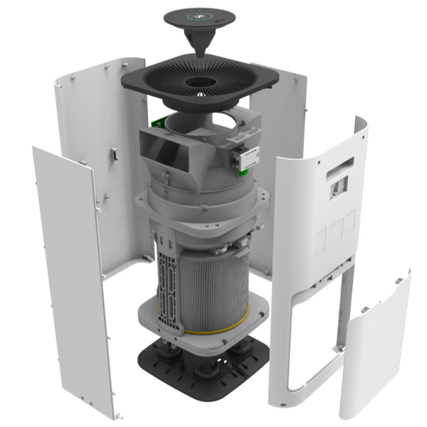 Saqua SAP22 luchtreiniger voor middelgrote ruimtes, doodt bacteriën, zilver, binnenkant met alle onderdelen