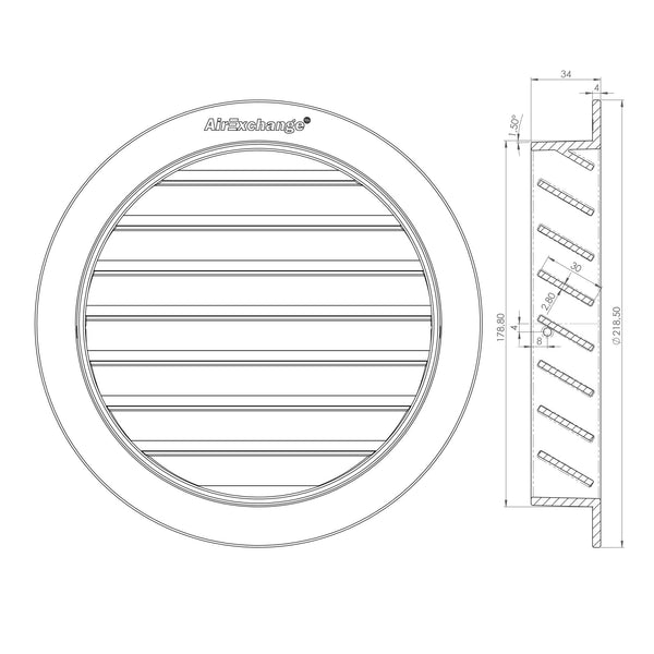 AirExchange Aluminium Buitenroosters Ø180mm (set)